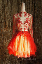 Red Lace Long Formal Prom Dresses Red Tulle Lace Short Formal Prom Dresses