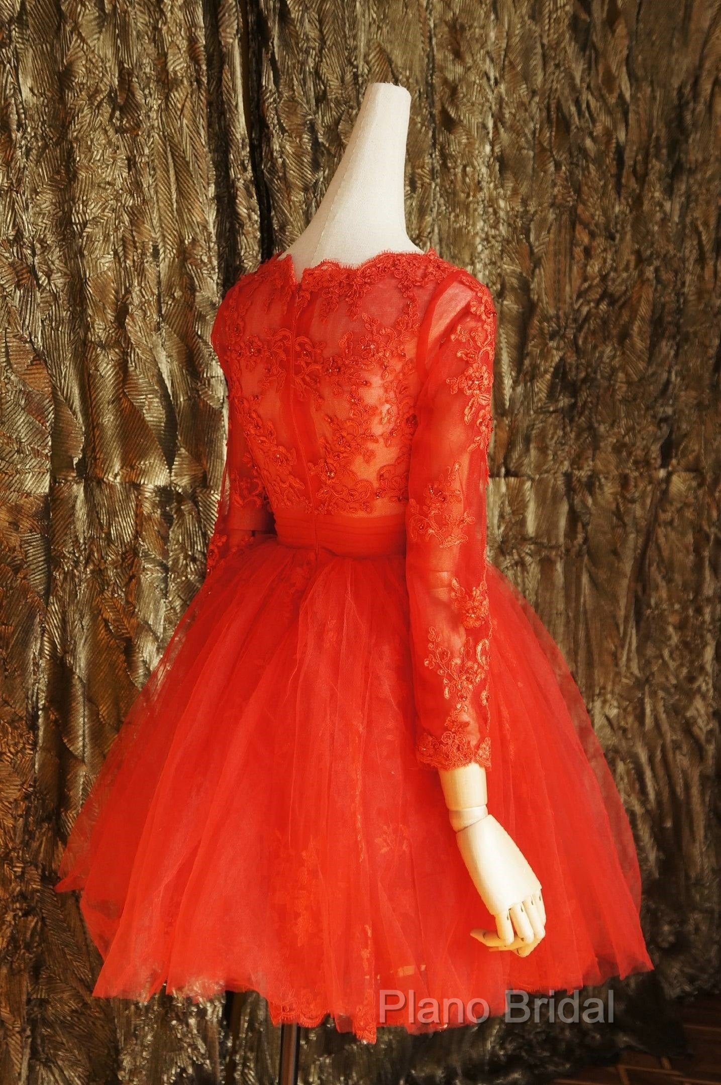 Red Lace Long Formal Prom Dresses Red Tulle Lace Short Formal Prom Dresses