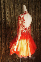 Red Lace Long Formal Prom Dresses Red Tulle Lace Short Formal Prom Dresses