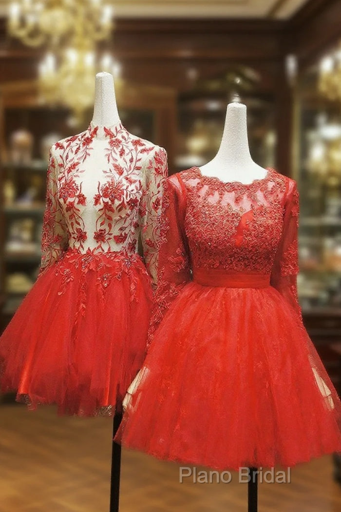 Red Lace Long Formal Prom Dresses Red Tulle Lace Short Formal Prom Dresses Main image