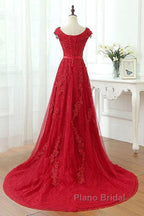 Red Lace Formal Prom Dresses Cap Sleeves Formal Dresses, Evening Dresses, Dance Dresses