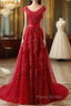 Red Lace Formal Prom Dresses Cap Sleeves Formal Dresses, Evening Dresses, Dance Dresses