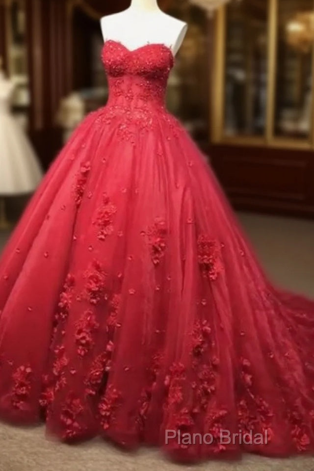 Red Lace Formal Prom Dresses With Train Main image