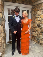 Long Red Formal Prom Dresses, Sexy Lace Formal Evening Dresses With Slit