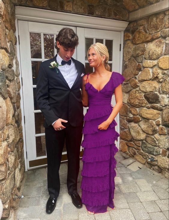 Long Red Formal Prom Dresses, Sexy Lace Formal Evening Dresses With Slit