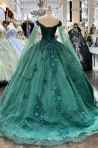 Red Long Sleeves 3D Flowers Quinceanera Dresses Appliqued