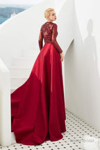 Long Sleeves Mermaid Detachable Train Prom Dresses with Train Sequined