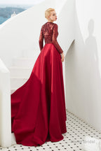 Long Sleeves Mermaid Detachable Train Prom Dresses with Train Sequined