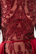 Long Sleeves Mermaid Detachable Train Prom Dresses with Train Sequined