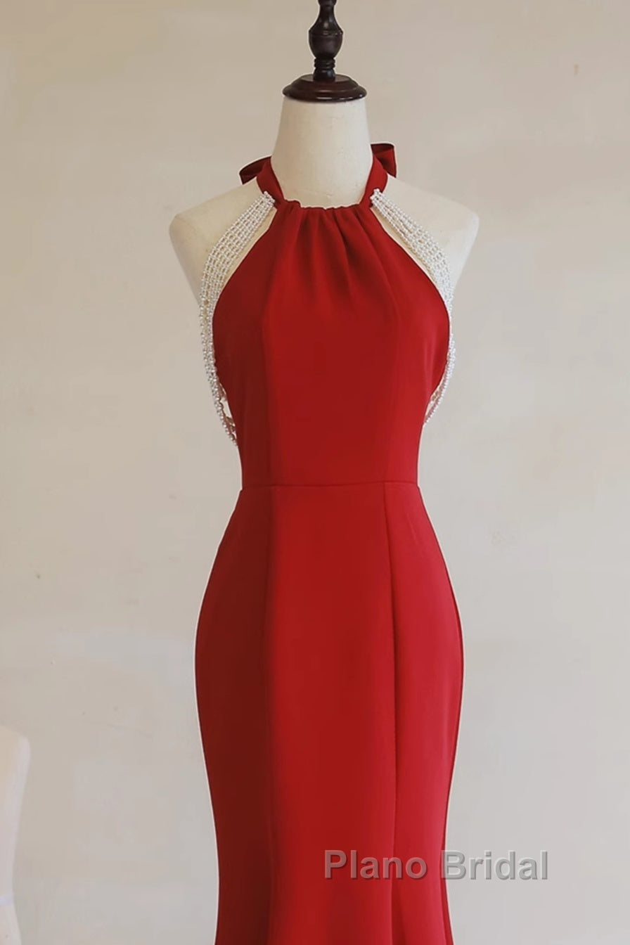 Red Mermaid Halter Long Evening Dresses, Red Backless Formal Dresses Formal Prom Dresses Secondary image