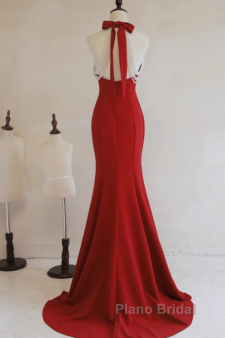 Red Mermaid Halter Long Evening Dresses, Red Backless Formal Dresses Formal Prom Dresses