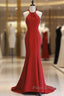 Red Mermaid Halter Long Evening Dresses, Red Backless Formal Dresses Formal Prom Dresses
