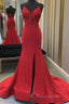 Red Mermaid Llong Formal Prom Dresses Appliques Slit Formal Dresses