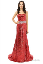 Red mermaid Sequins Sweetheart With Crystal Bridesmaid Dresses