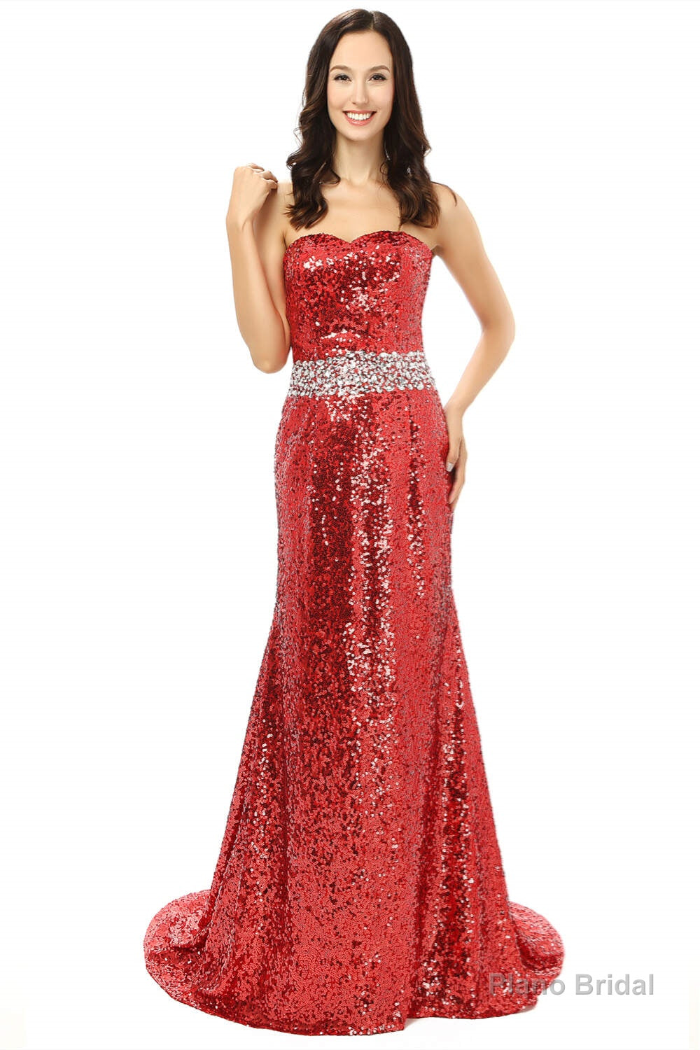 Red mermaid Sequins Sweetheart With Crystal Bridesmaid Dresses Main image