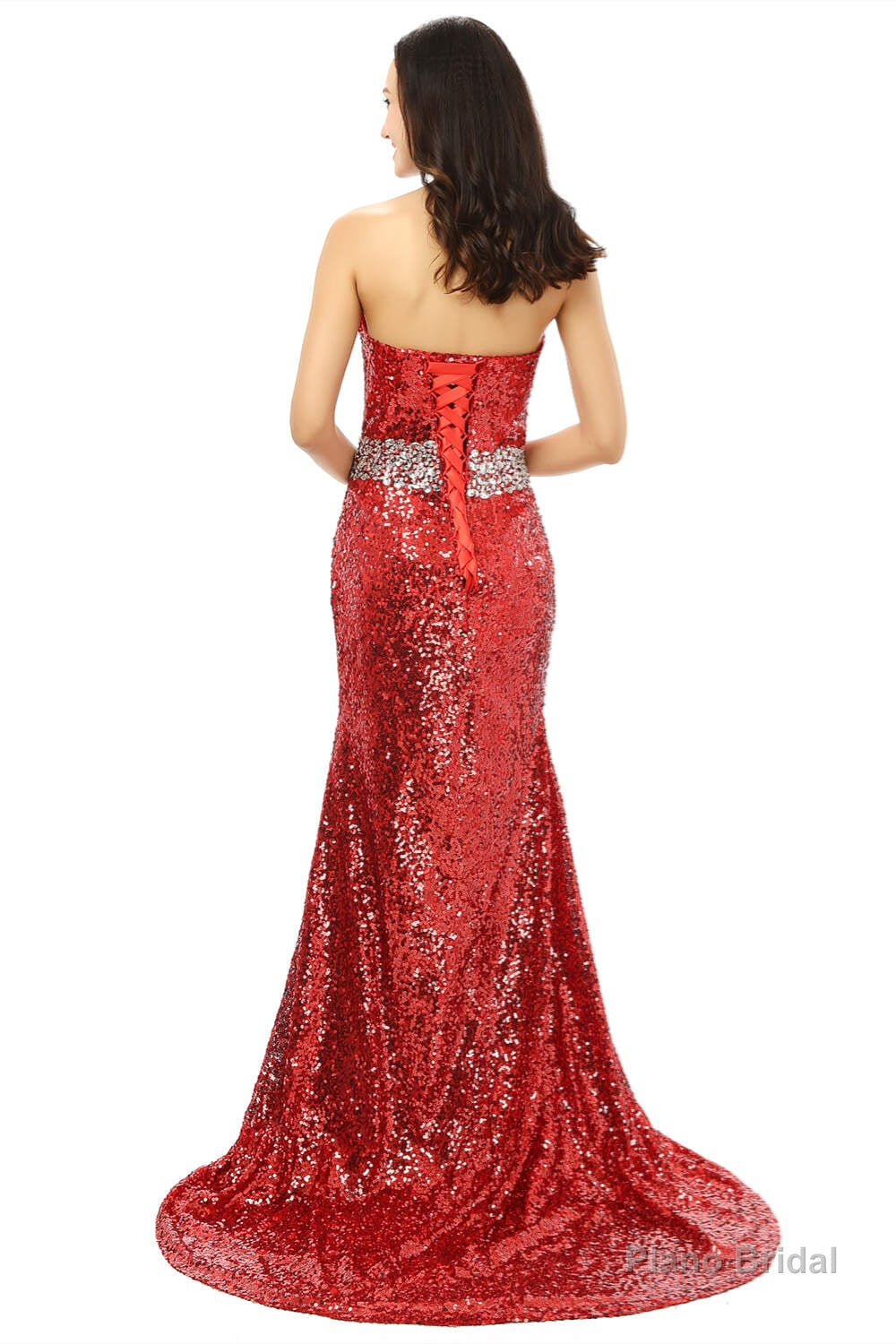 Red mermaid Sequins Sweetheart With Crystal Bridesmaid Dresses