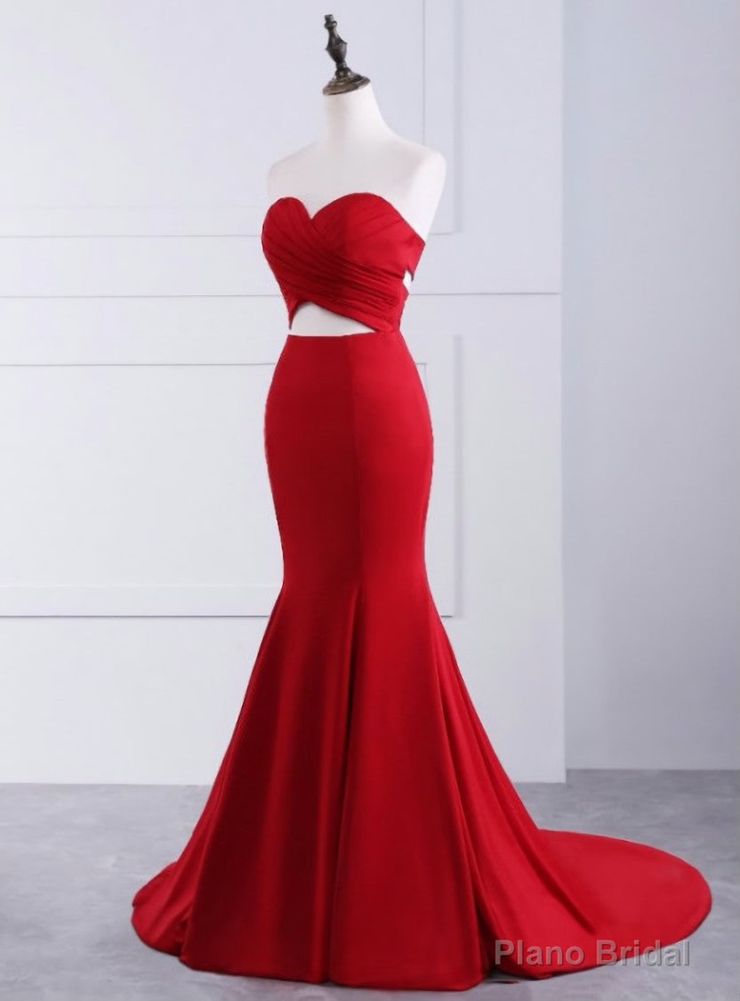 Red Mermaid Sweetheart Satin Cut Out Long Prom Dress Main image