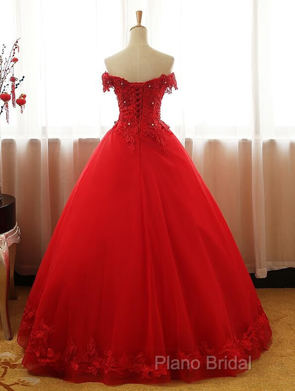 Red Off Shoulder Long Party Dresses, A-Line Tulle Formal Dresses Formal Gown Secondary image
