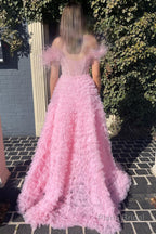 Red Off the Shoulder A-Line Princess Prom Dress