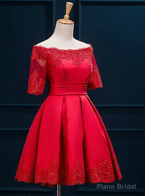 Red Off the Shoulder Satin Homecoming Dress Main image