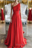 Red one shoulder long Formal Prom dress red evening dress