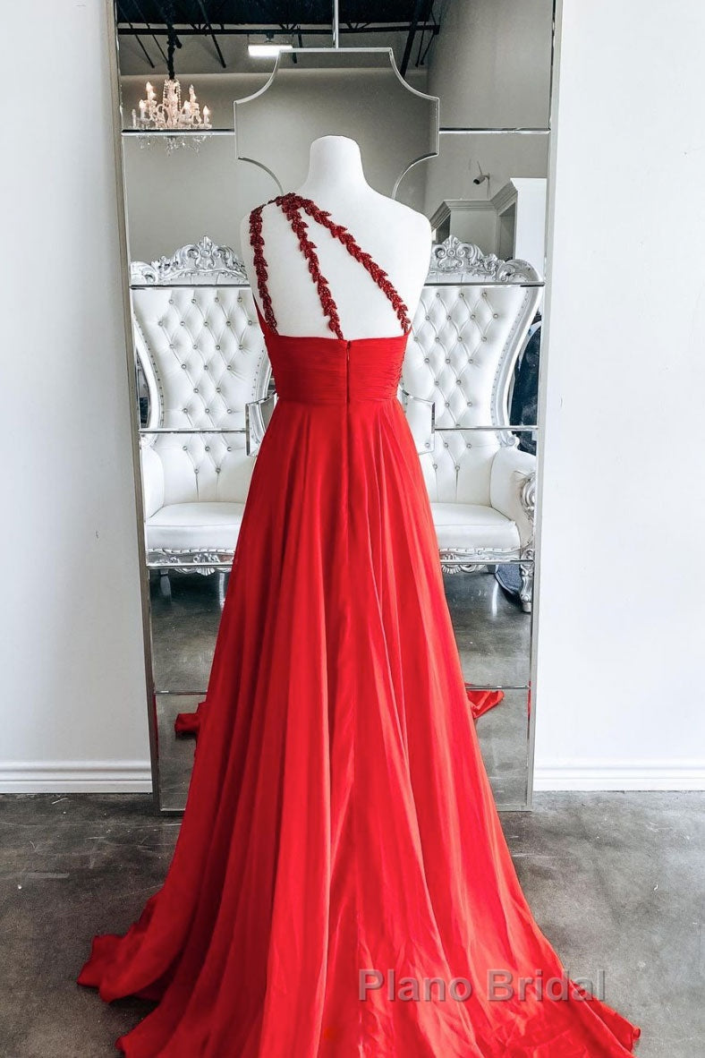 Red one shoulder long Formal Prom dress red evening dress