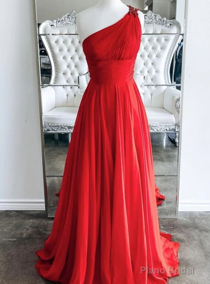 Red One Shoulder Pleats Prom Dress Main image