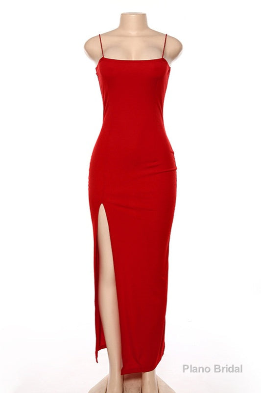 Red Party Dress, Gorgeous Spaghetti-Straps Mermaid Prom Dress Long With Split Evening gowns Secondary image