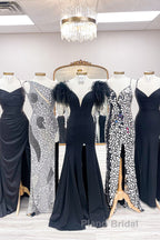 Red Formal Prom Dress Mermaid V Neck Long Party Evening Dress with Feathers