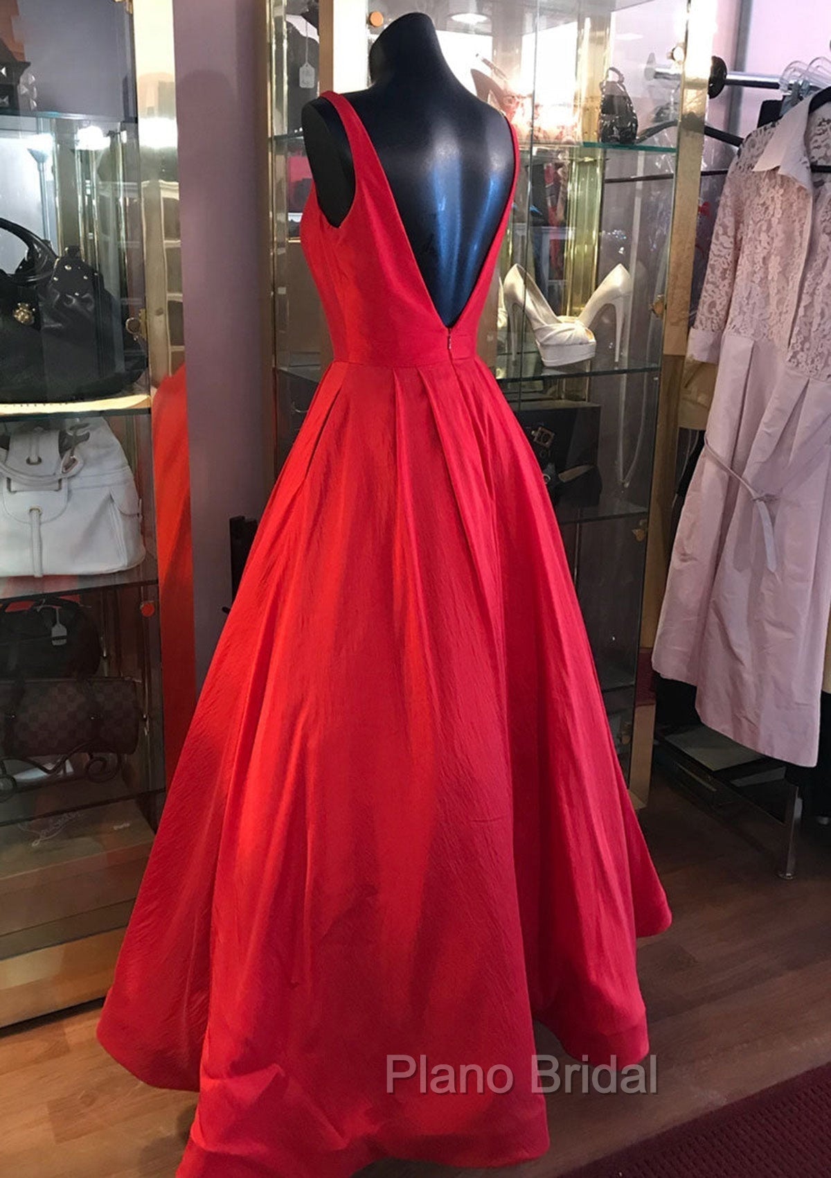 Red Formal Prom Dresses, A-line Square Neckline Regular Straps Long/Floor-Length Satin Formal Prom Dresses
