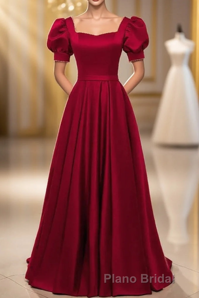 Red Puff Sleeve Formal Prom Dresses / Red Bridesmaid Dresses / Victorian Dresses Main image