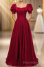 Red Puff Sleeve Formal Prom Dresses / Red Bridesmaid Dresses / Victorian Dresses