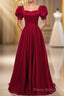 Red Puff Sleeve Formal Prom Dresses / Red Bridesmaid Dresses / Victorian Dresses