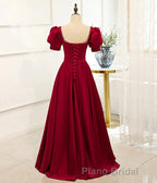 Red Puff Sleeve Formal Prom Dresses / Red Bridesmaid Dresses / Victorian Dresses