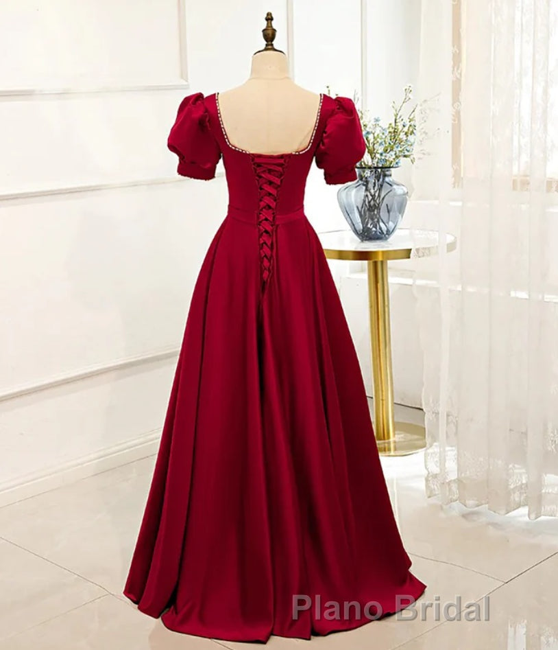 Red Puff Sleeve Formal Prom Dresses / Red Bridesmaid Dresses / Victorian Dresses