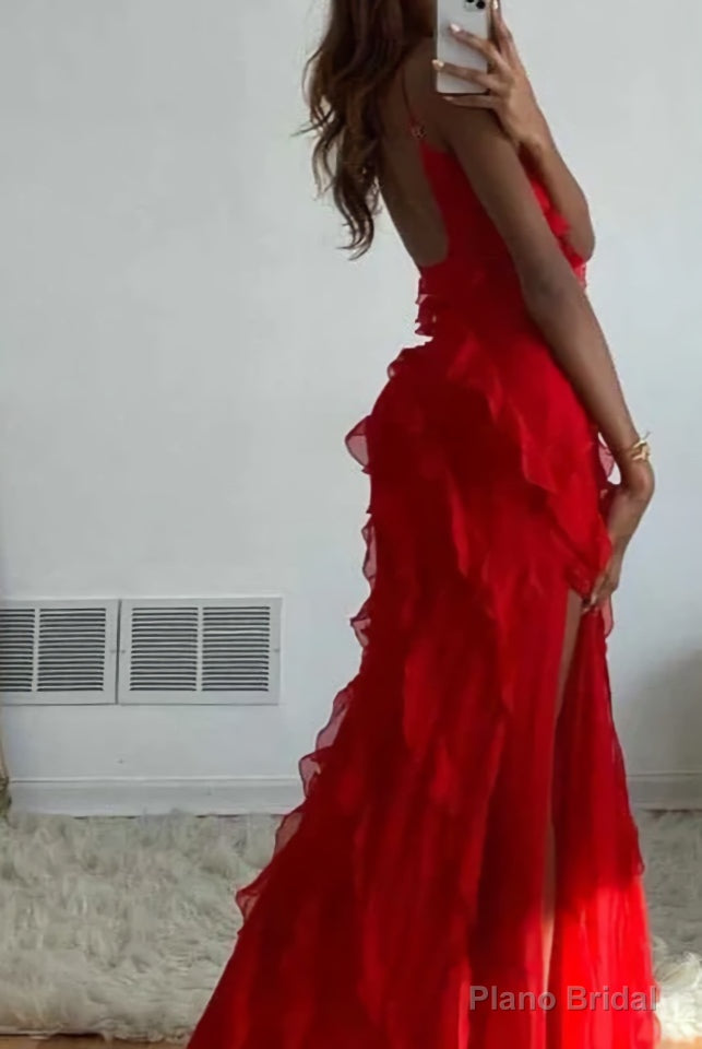 Red Ruffles Long Formal Dress Elegant Evening Dresses Mermaid Secondary image