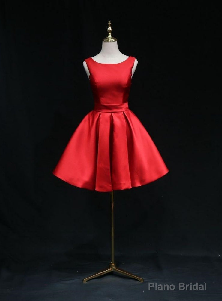 Red Satin Backless Bow Homecoming Dress