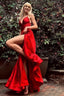Red Satin Lace-up A-line Prom Dress with Slit