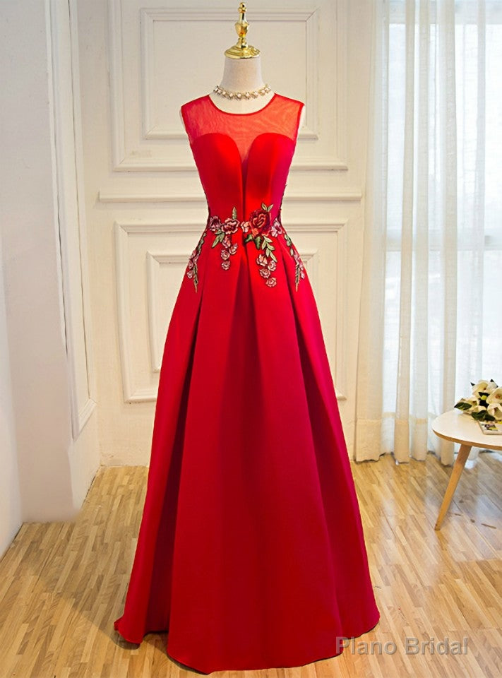 Red Satin Lace Up Floor-length Bridesmaid Dress Main image