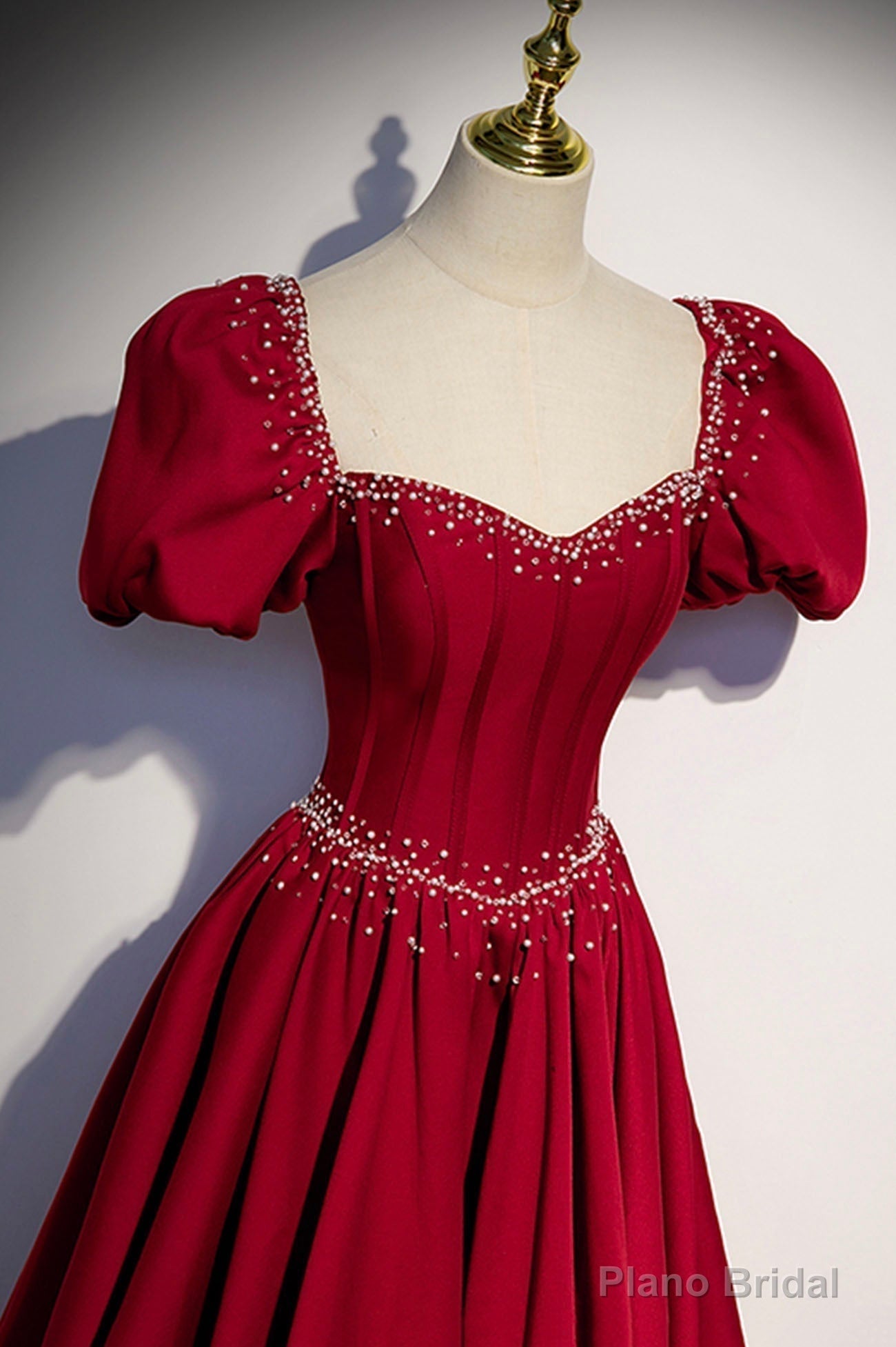 Red Satin Long Prom Dress, Cute Short Sleeve Evening Graduation Dress Secondary image