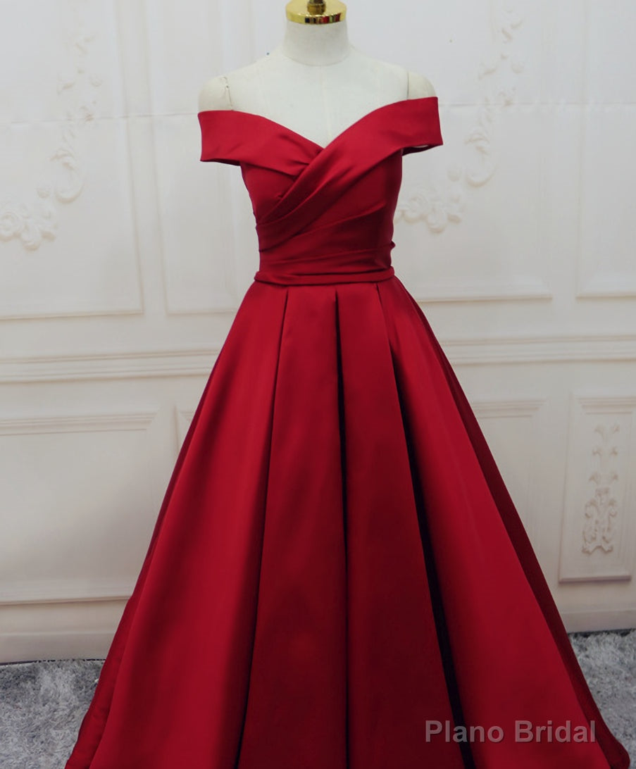 Red Satin Off Shoulder Handmade Long Formal Dress, Handmade Red Formal Gown Secondary image