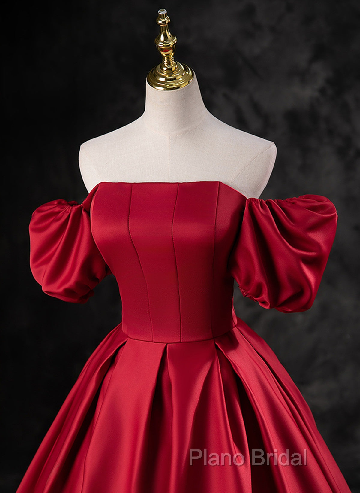 Red Satin Off Shoulder Long Simple A-Line Wedding Party Dresses, Red Long Formal Dresses Secondary image