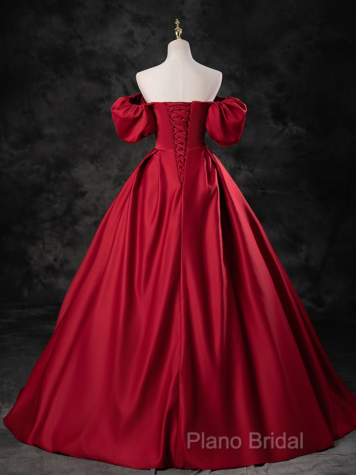 Red Satin Off Shoulder Long Simple A-Line Wedding Party Dresses, Red Long Formal Dresses