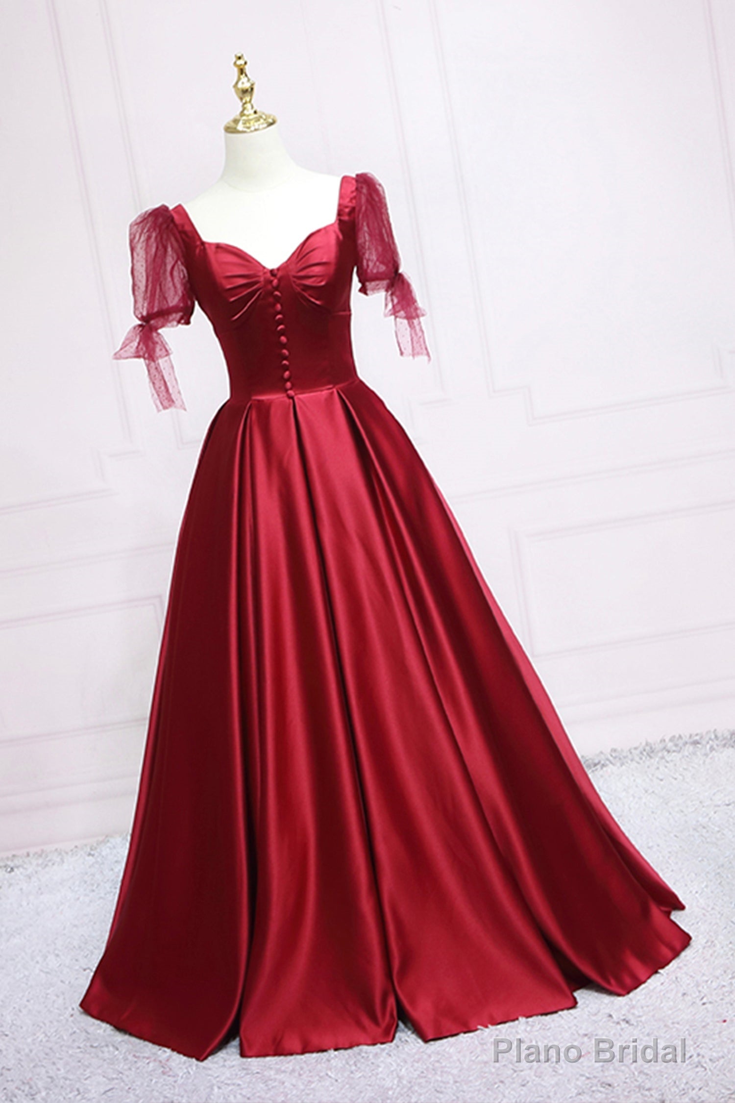 Red Satin Sweetheart Neckline Long Formal Dress, A-Line Evening Graduation Dress Main image