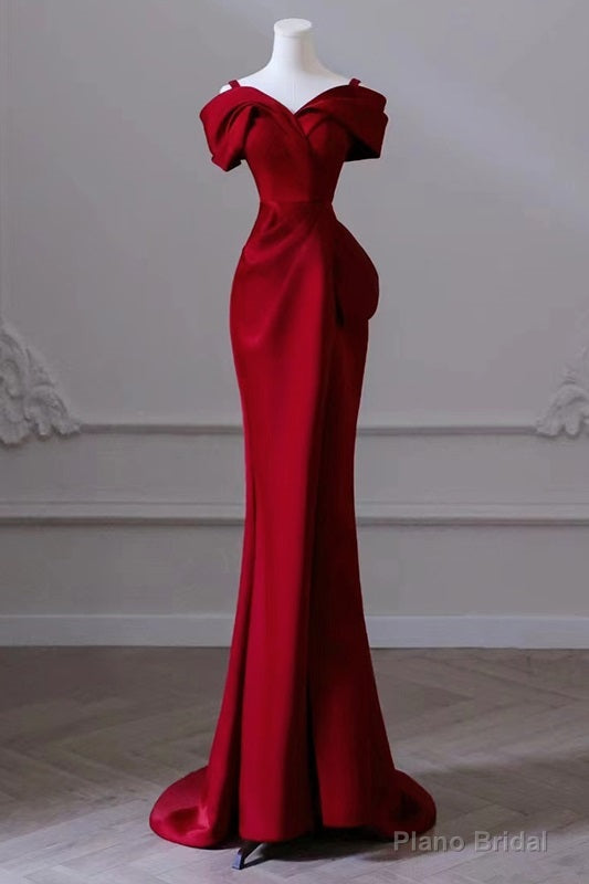 Red Satin Sweetheart Straps Long Formal Dress Red Long Prom Dress Main image