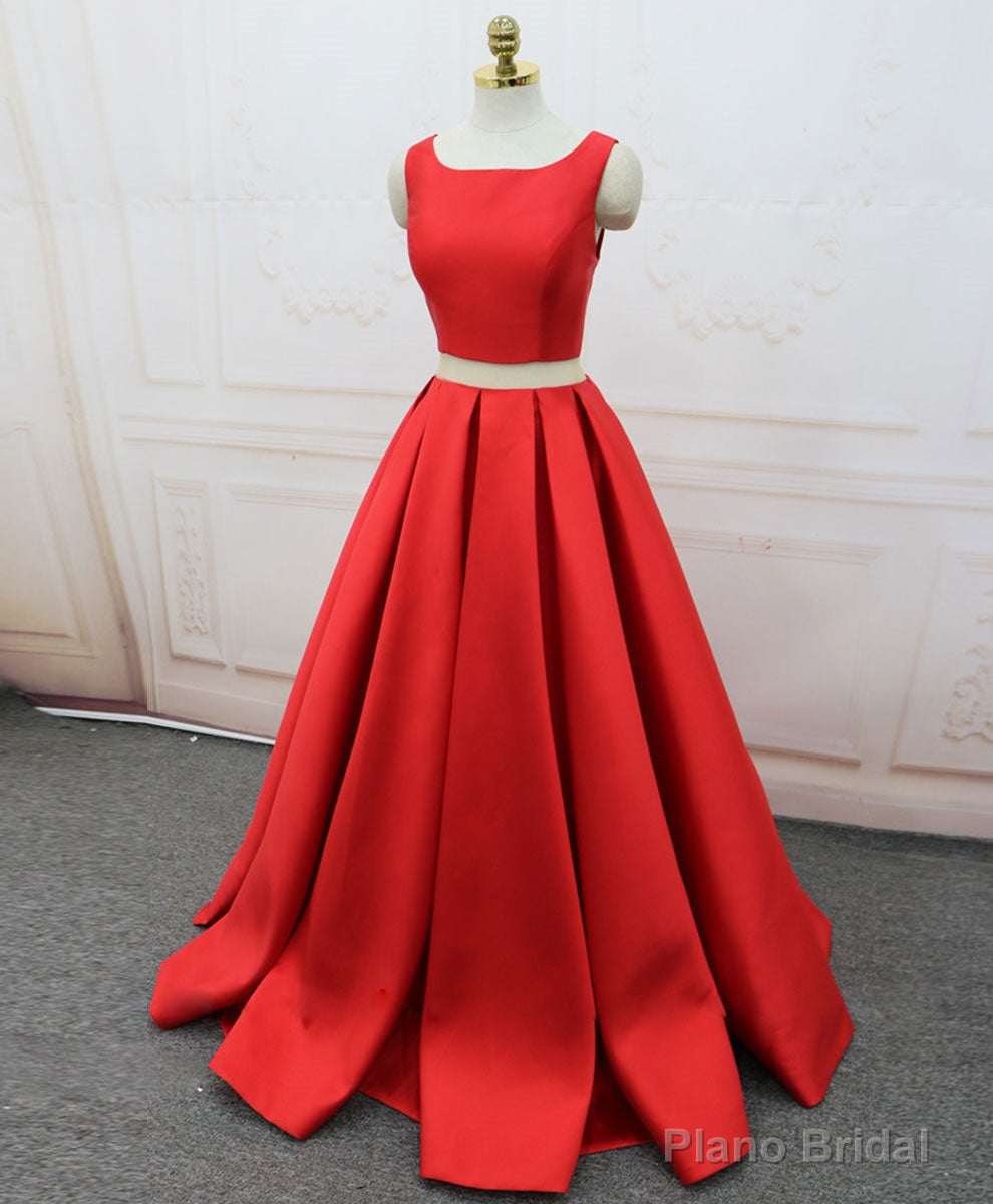 Red Satin Two Pieces Long Prom Dress Red Long Evening Dress Secondary image