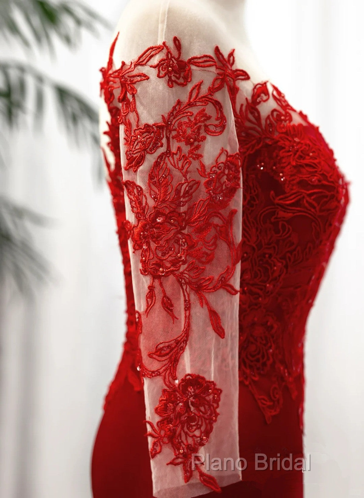 Red Satin With Lace Round Neckline Party Dresses, Red Satin Formal Dresses