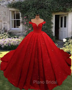 Red Sequin Lace Off Shoulder Ball Gown