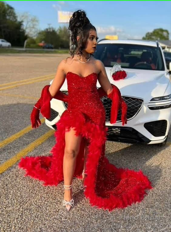 Red Sequin Long Prom Dresses with Slit Elegant Formal Dresses Main image