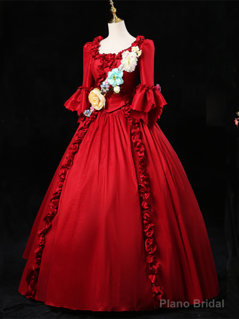 Red Short Sleeve 3D Flower Victorian Vintage Dress Main image